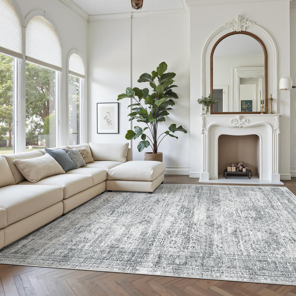 Soalmost Washable Area Rug 8x10 Large Soft Grey Rugs for Living Room