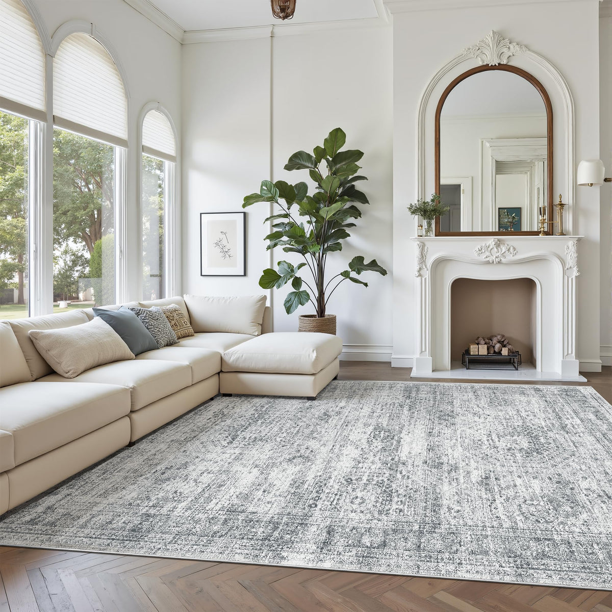Soalmost Washable Area Rug 8x10 Large Soft Grey Rugs for Living Room