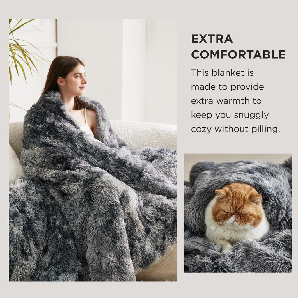 Bedsure Faux Fur Fluffy Fleece Sherpa Blanket Couch Throw Grey 50"x60"