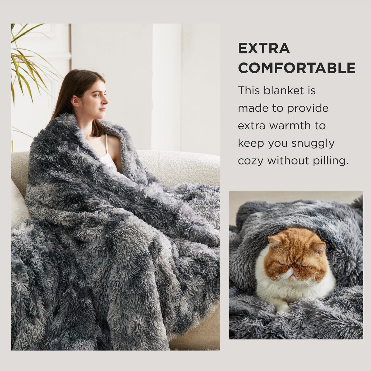 Bedsure Faux Fur Fluffy Fleece Sherpa Blanket Couch Throw Grey 50"x60"