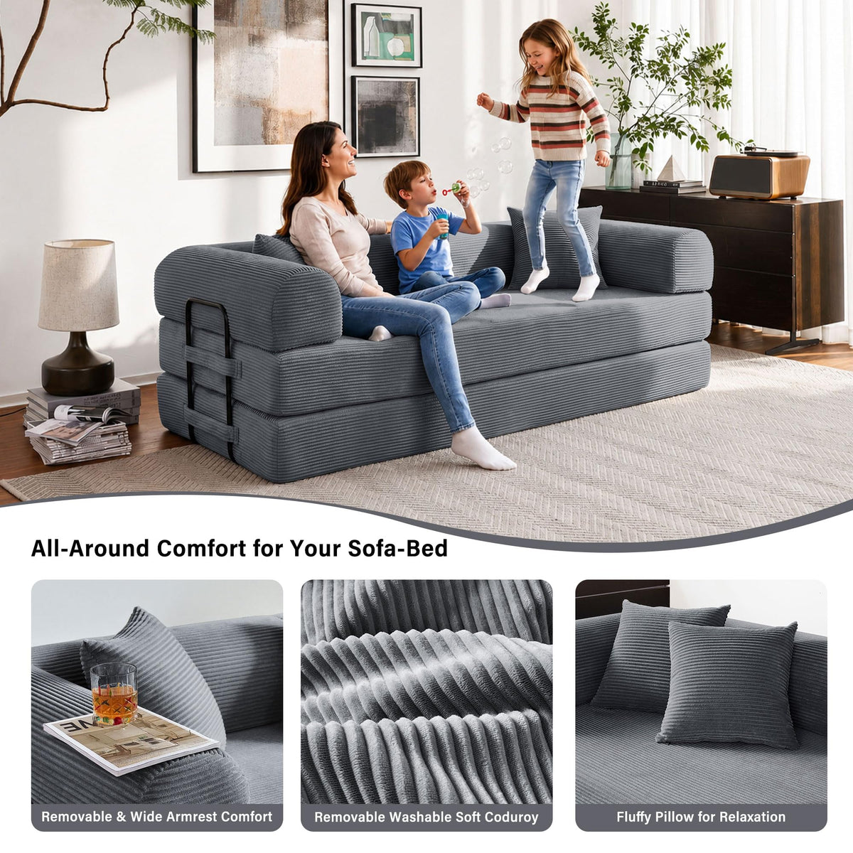 79" Convertible Sofa Bed, Boneless Sleeper Futon Couch for Living Room