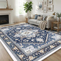 OPPODREAM Soft Area Rugs 5x7, Persian-Inspired Washable Rug, Blue & Gold