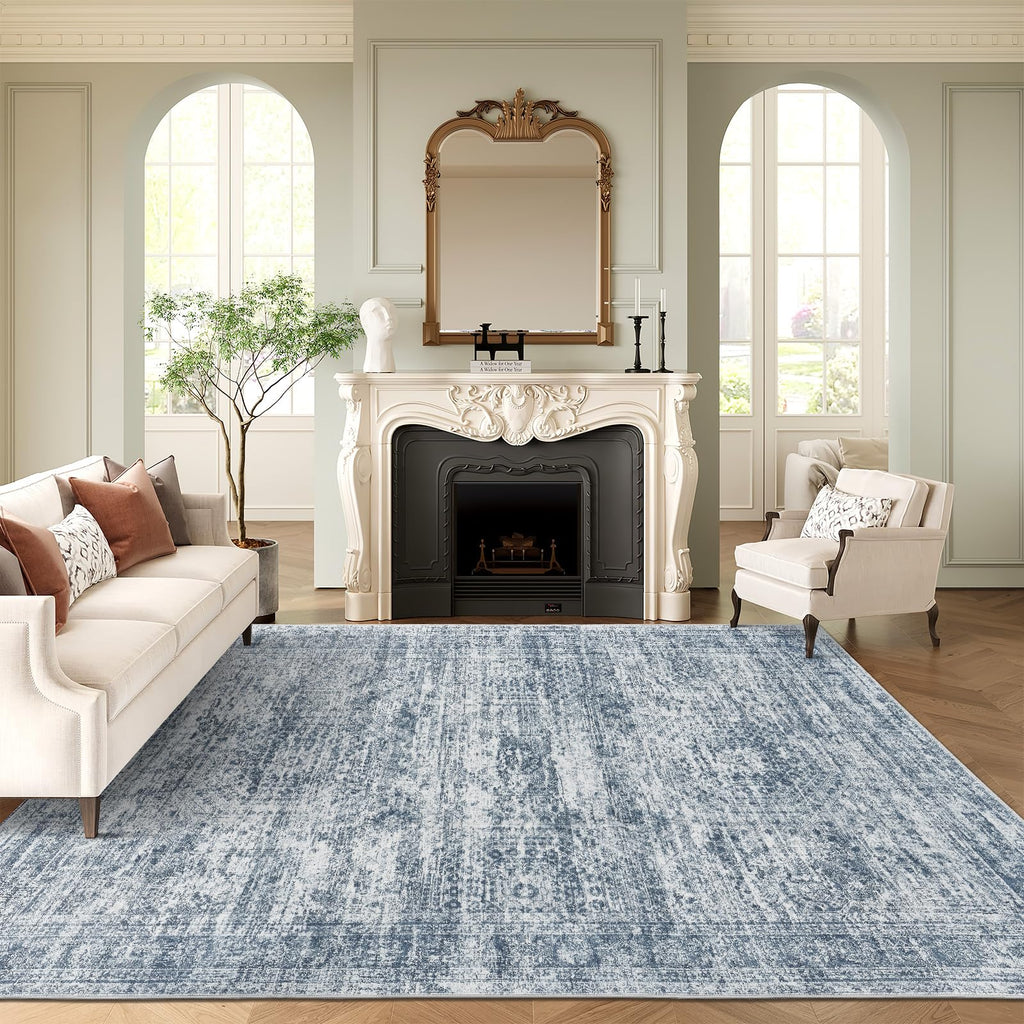 Soalmost Washable Area Rug 8x10 Large Soft Blue Rugs for Living Room
