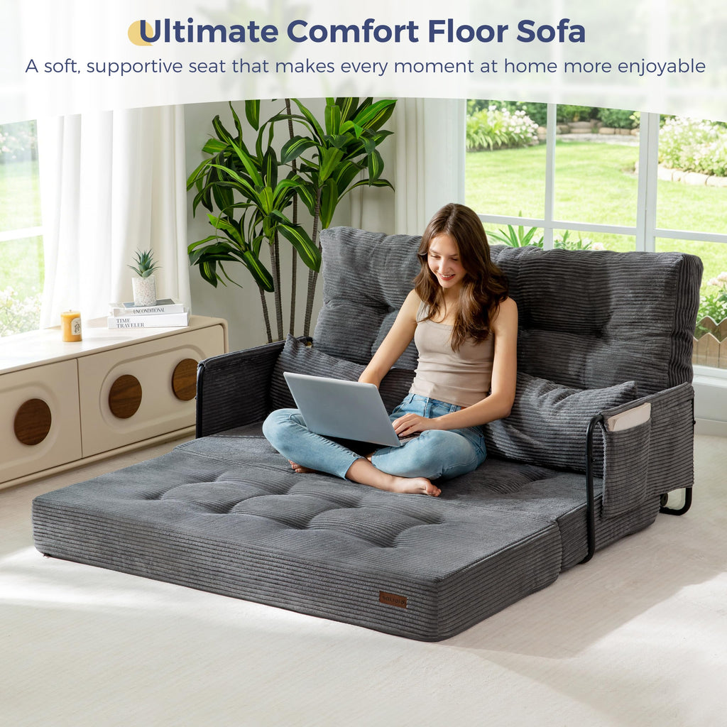 MAXYOYO Adjustable Folding Sofa Bed Couch with 2 Pillows, Dark Grey