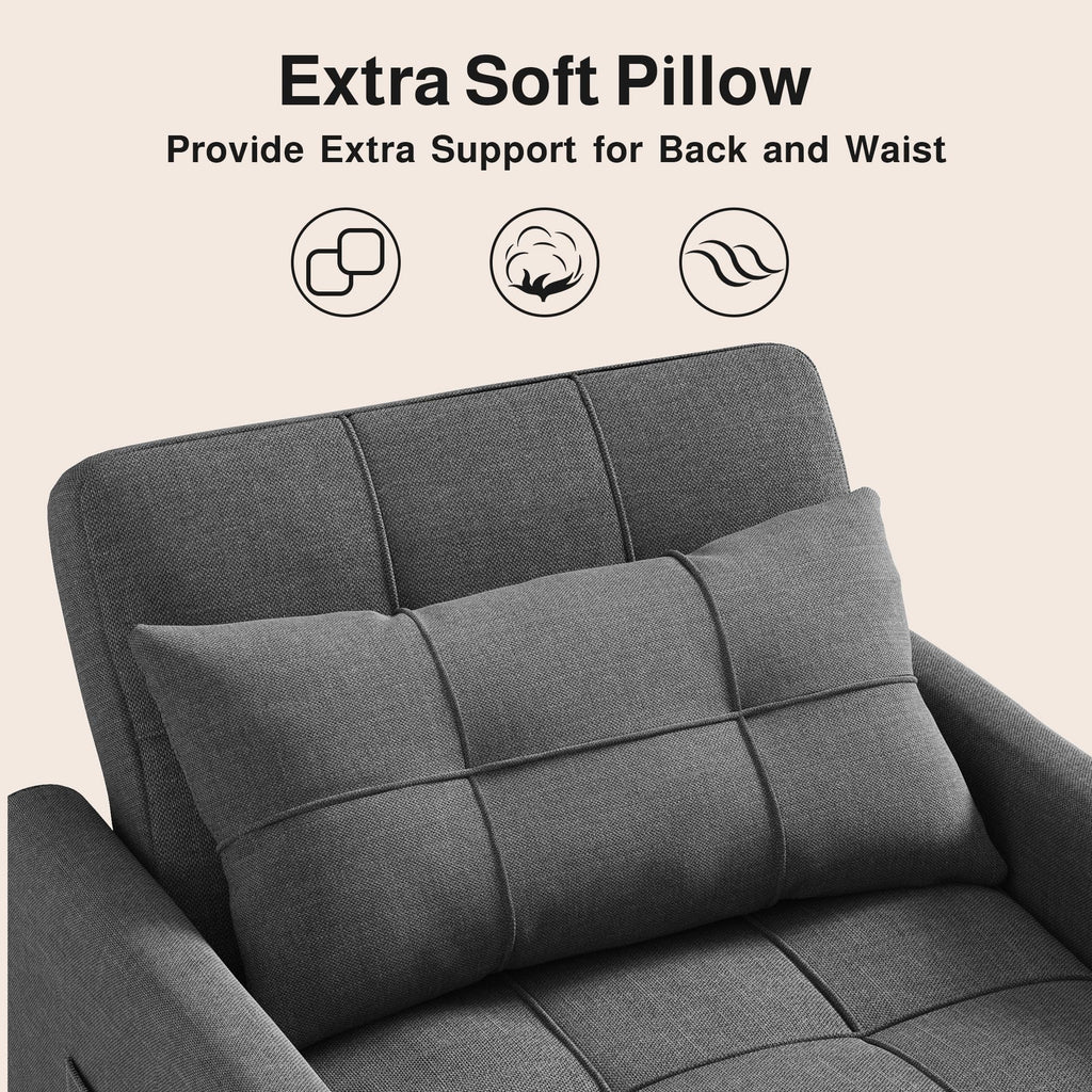 Ahomly Convertible Sofa Chair Bed, 3-in-1 Linen Pull Out Chair, Dark Gray