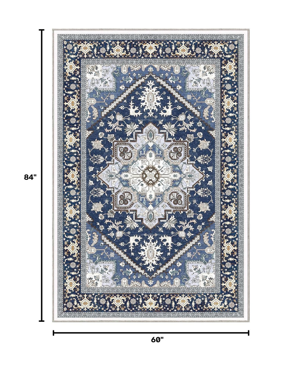 OPPODREAM Soft Area Rugs 5x7, Persian-Inspired Washable Rug, Blue & Gold