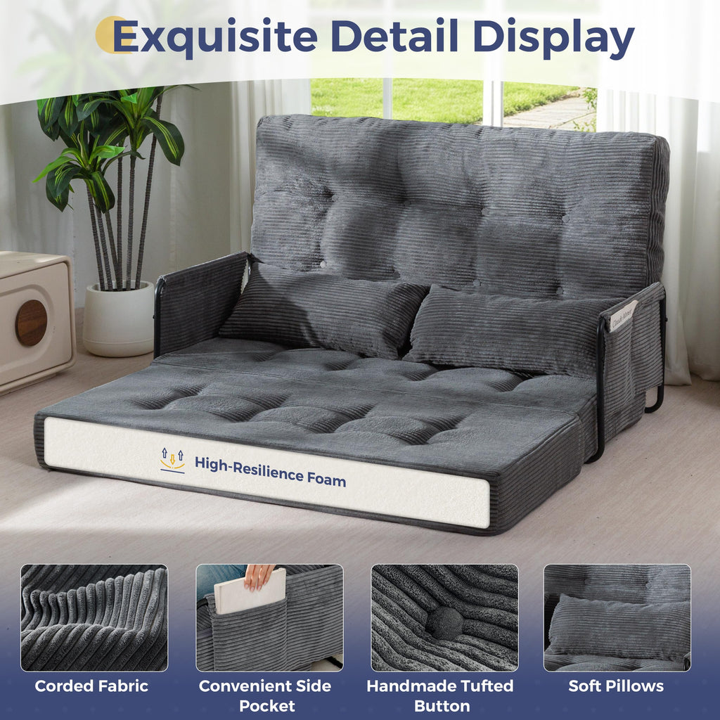 MAXYOYO Adjustable Folding Sofa Bed Couch with 2 Pillows, Dark Grey