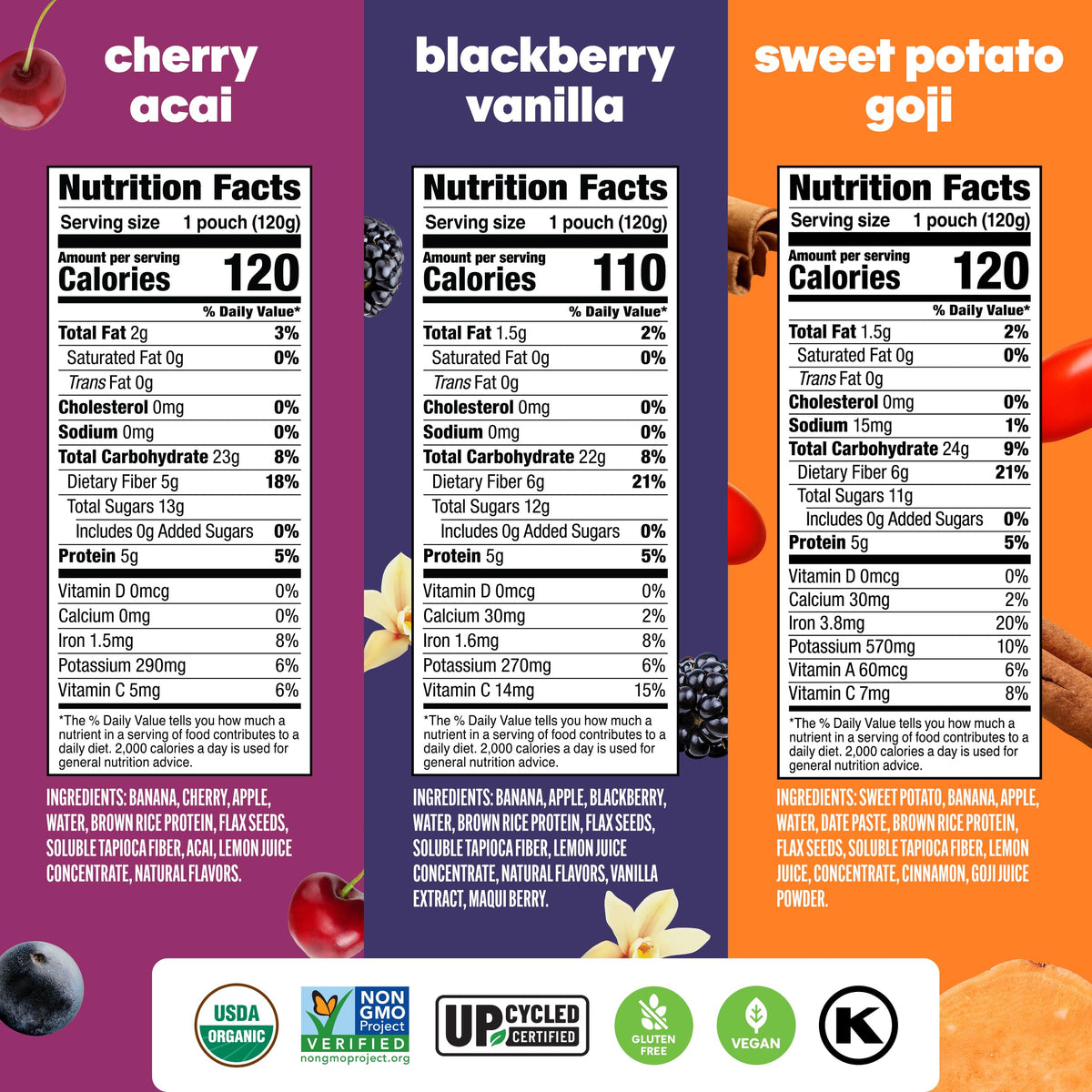 Noka Organic Superfood Smoothie Pouches, Healthy Snacks, Variety Pack 12pk