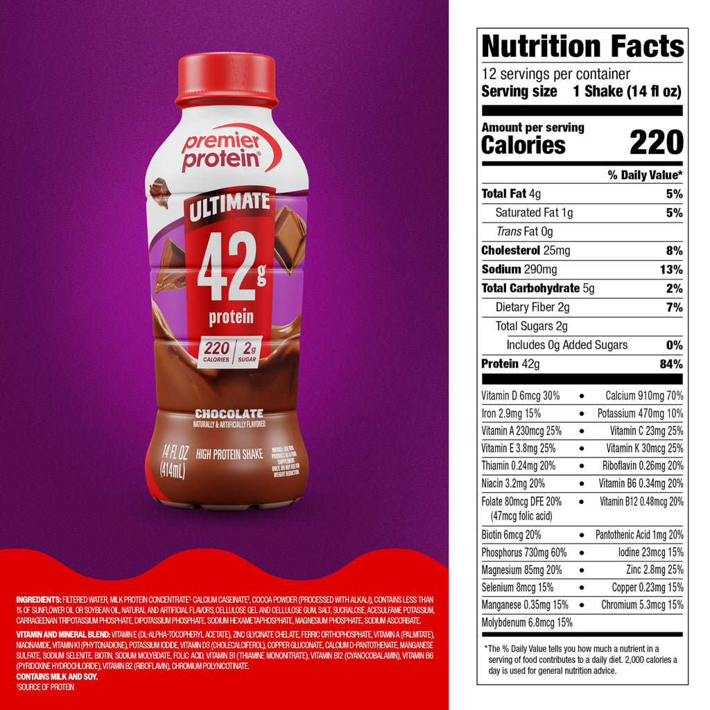 Premier Protein ULTIMATE 42g High Protein Shake, Chocolate, 12 Pack