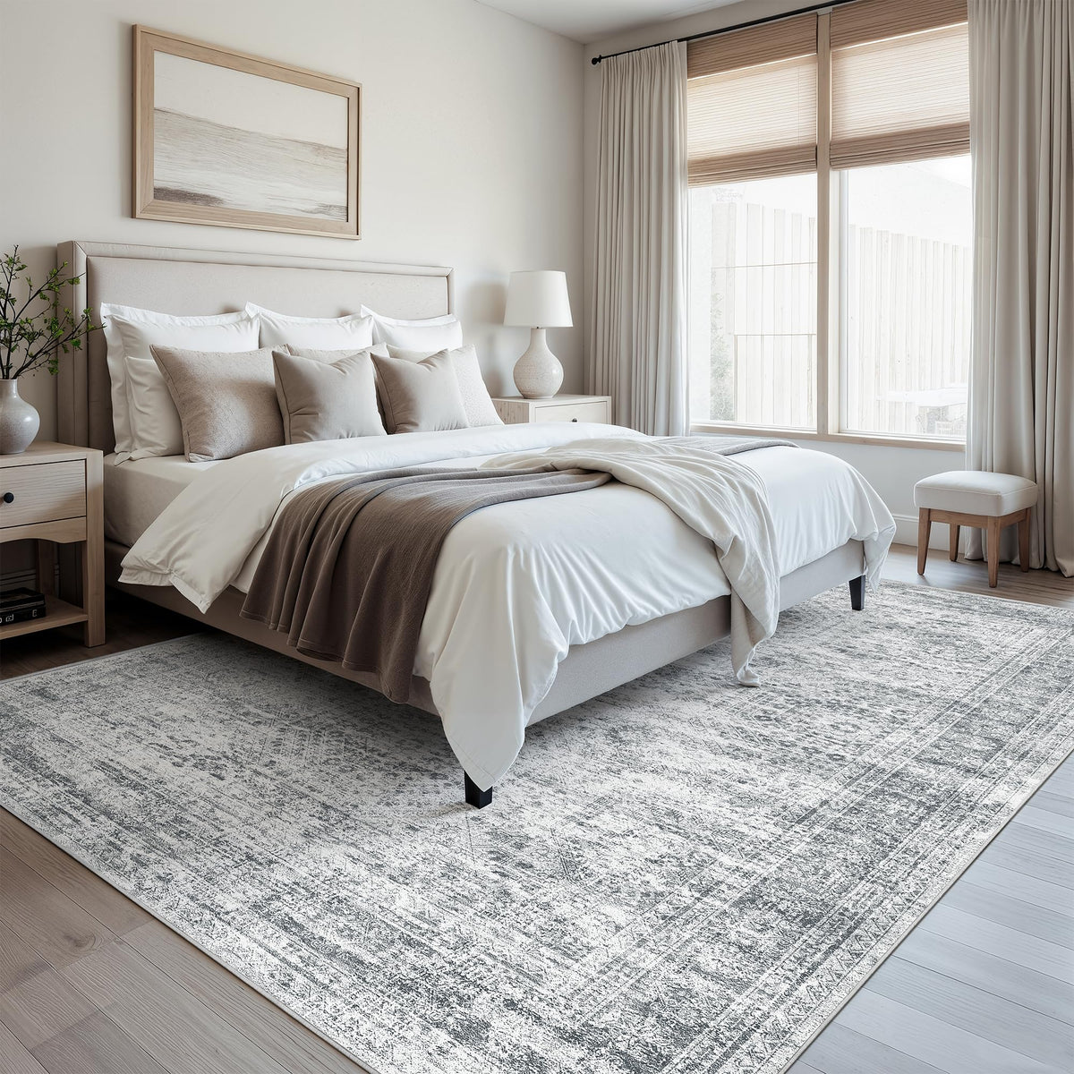Soalmost Washable Area Rug 8x10 Large Soft Grey Rugs for Living Room