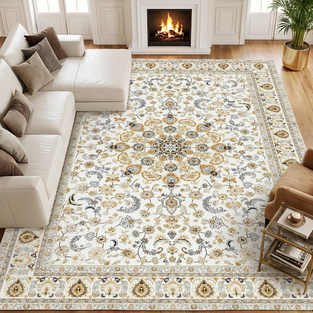 Fixwal Washable 8x10 Area Rug for Living Room, Non-Slip, Beige