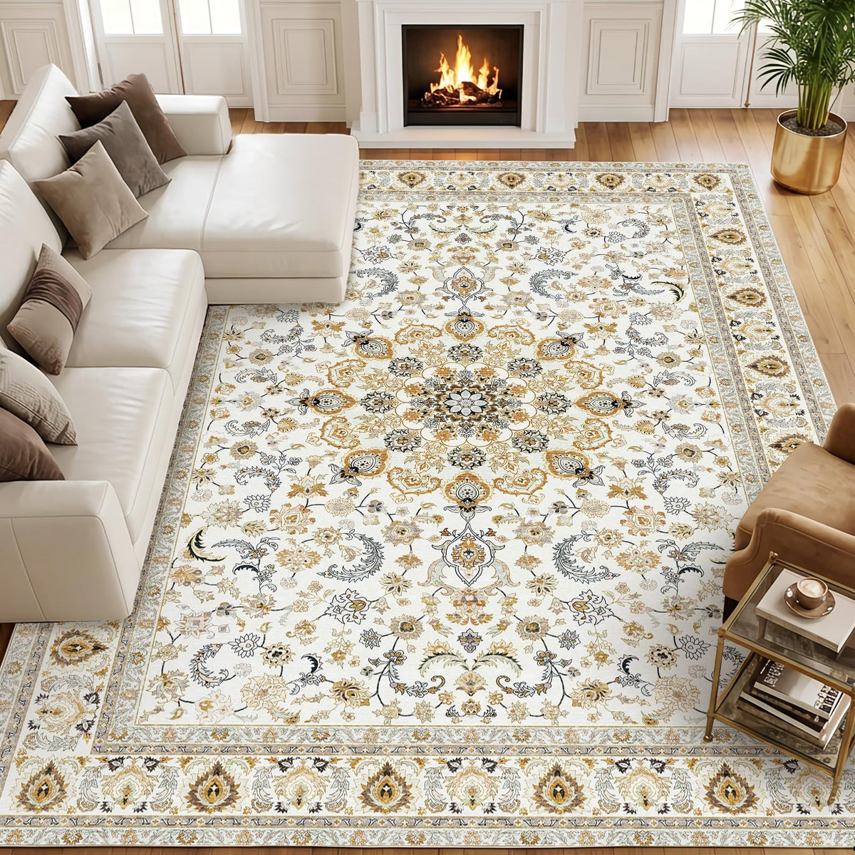 Fixwal Washable 8x10 Area Rug for Living Room, Non-Slip, Beige