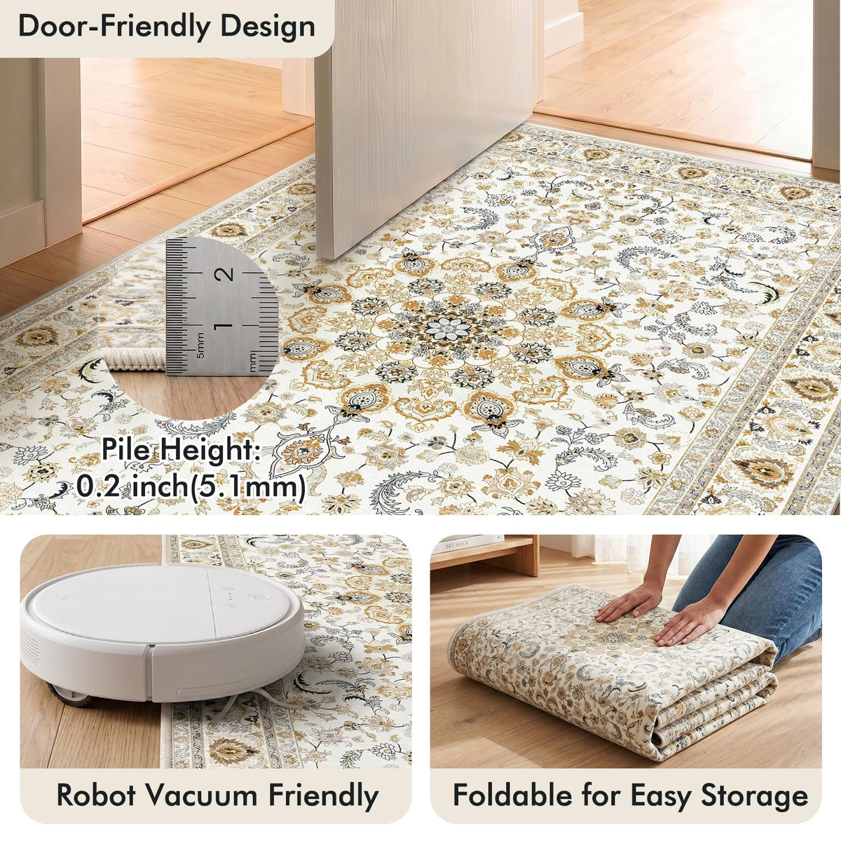 Fixwal Washable 8x10 Area Rug for Living Room, Non-Slip, Beige