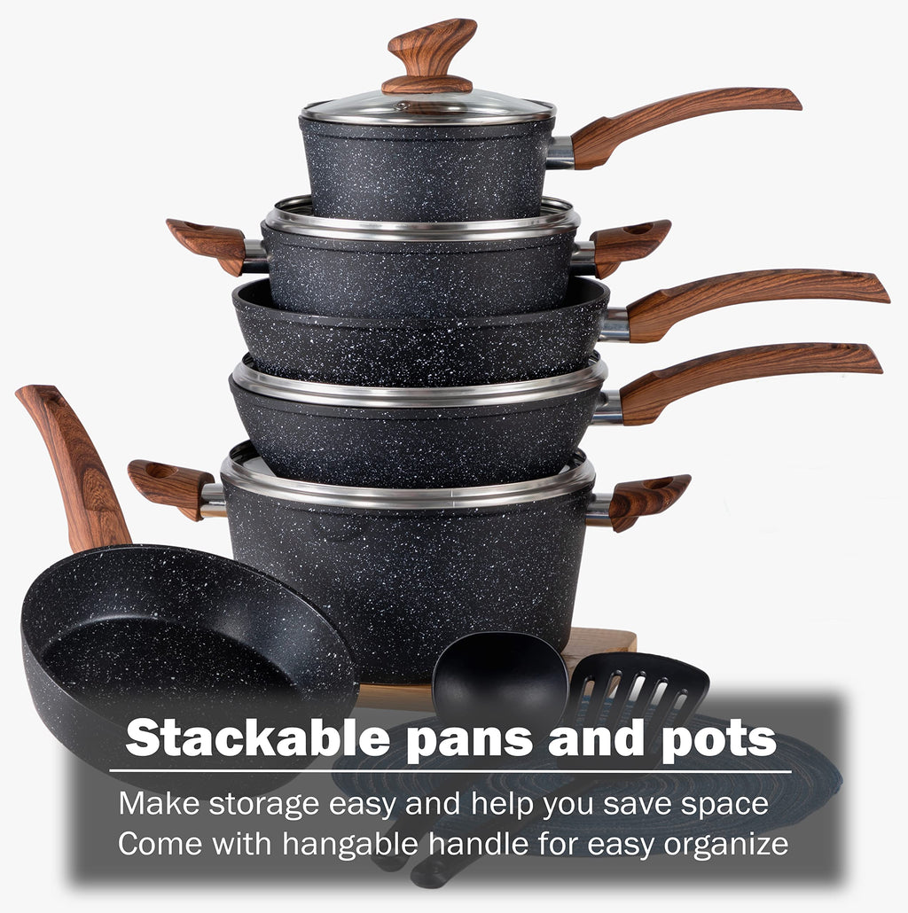 Kitchen Academy Pots and Pans Set Non Stick, 12pcs Induction Cookware