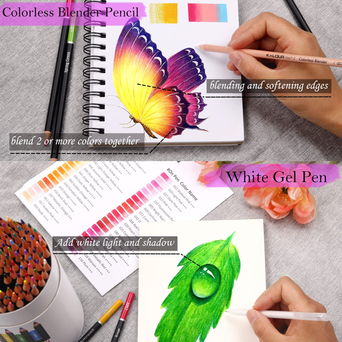 KALOUR Premium Colored Pencils,Set of 120 Colors,Artists Soft Core with Vibrant Color,Ideal for Drawing Sketching Shading,Coloring Pencils for Adults Beginners
