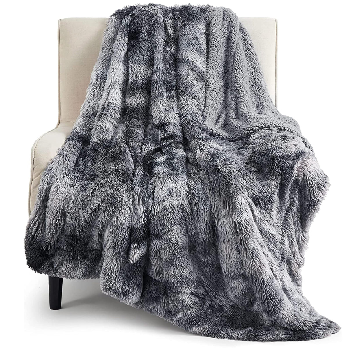 Bedsure Faux Fur Fluffy Fleece Sherpa Blanket Couch Throw Grey 50"x60"